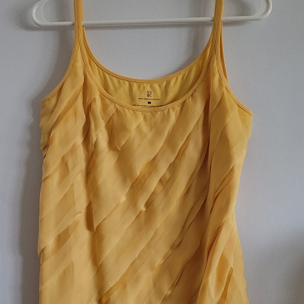 New York & Company Yellow Chiffon Layered Tank Top, Size L
